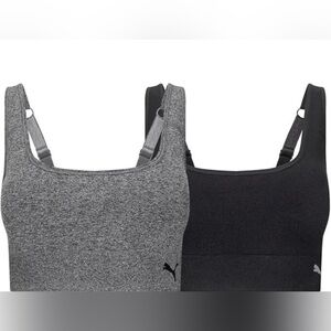 Puma Women's Seamless Square Neck Sports Bra - Gray Heather and Black (2 Pack)